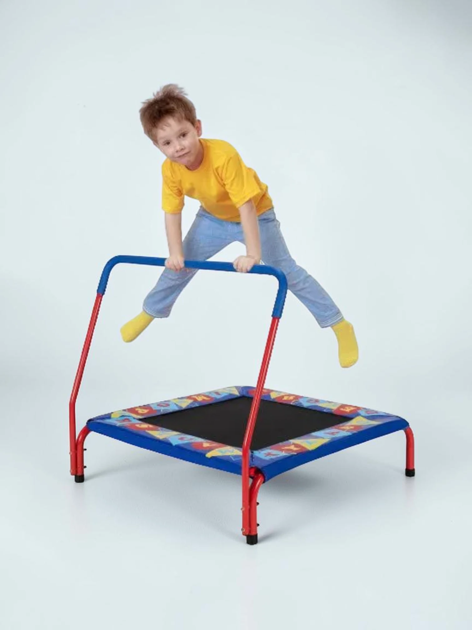 kidtramp 36 Inch Kids Square Trampoline with Foamed Handrail - Blue