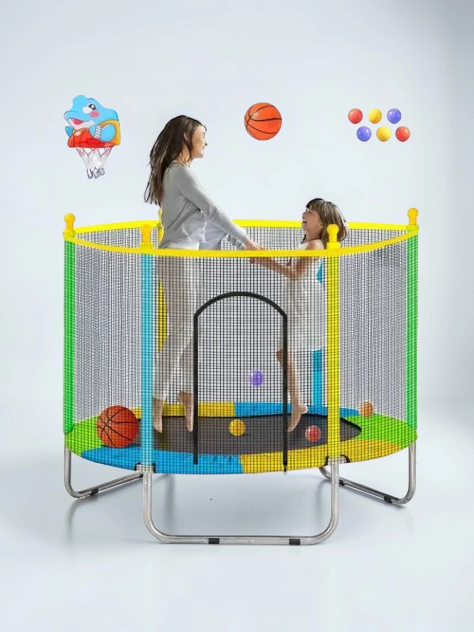 kidtramp 5 FT Toddler Trampoline with Basketball Hoop and Net, Indoor Outdoor Kids Rebounder, ASTM Certified, 440 lbs Weight Capacity
