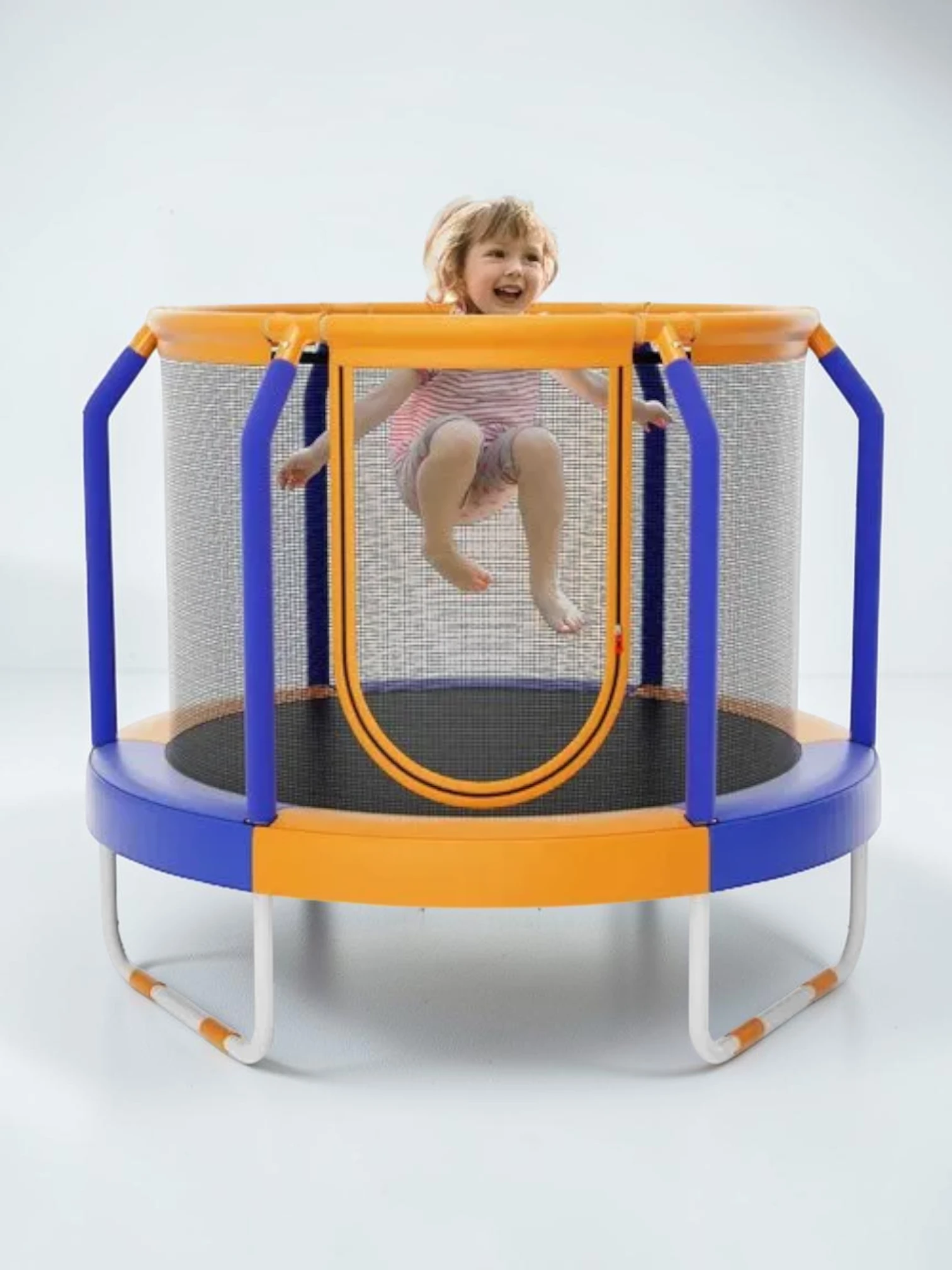 kidtramp 48-Inch Kids Trampoline, Indoor and Outdoor Recreational Trampoline with Safety Net and Padded Frame, Blue and Orange