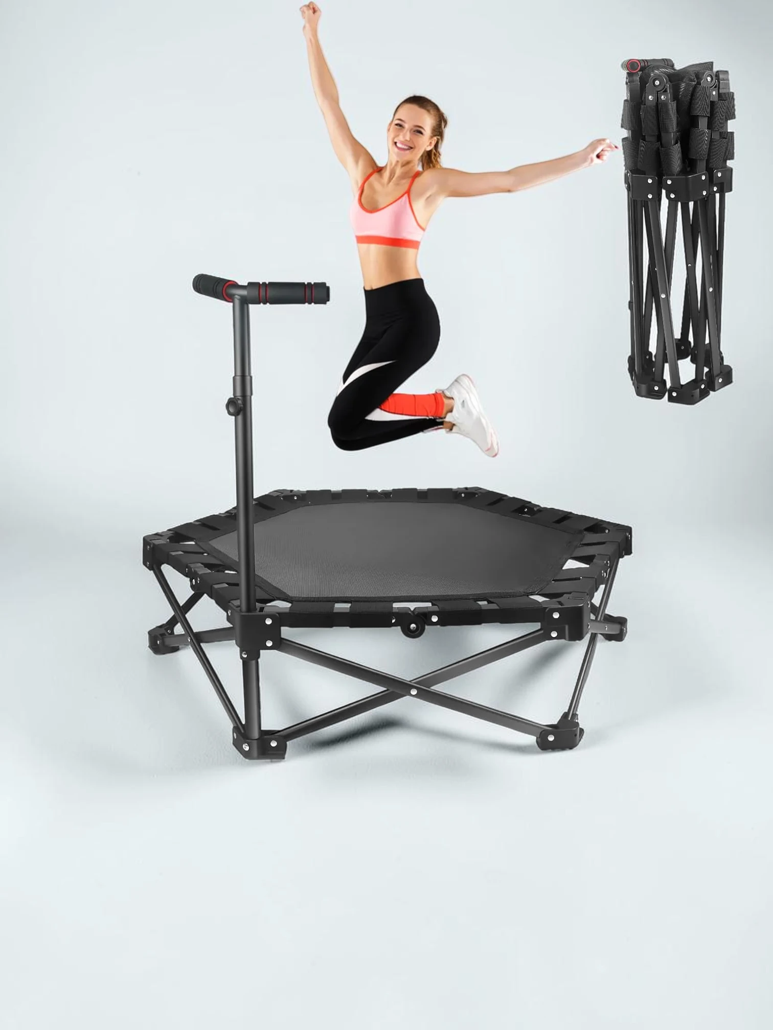 kidtramp Foldable Mini Trampoline, 42-Inch Rebounder for Fitness, Steel Frame, 450 lbs Capacity, Adjustable Handlebar, Black
