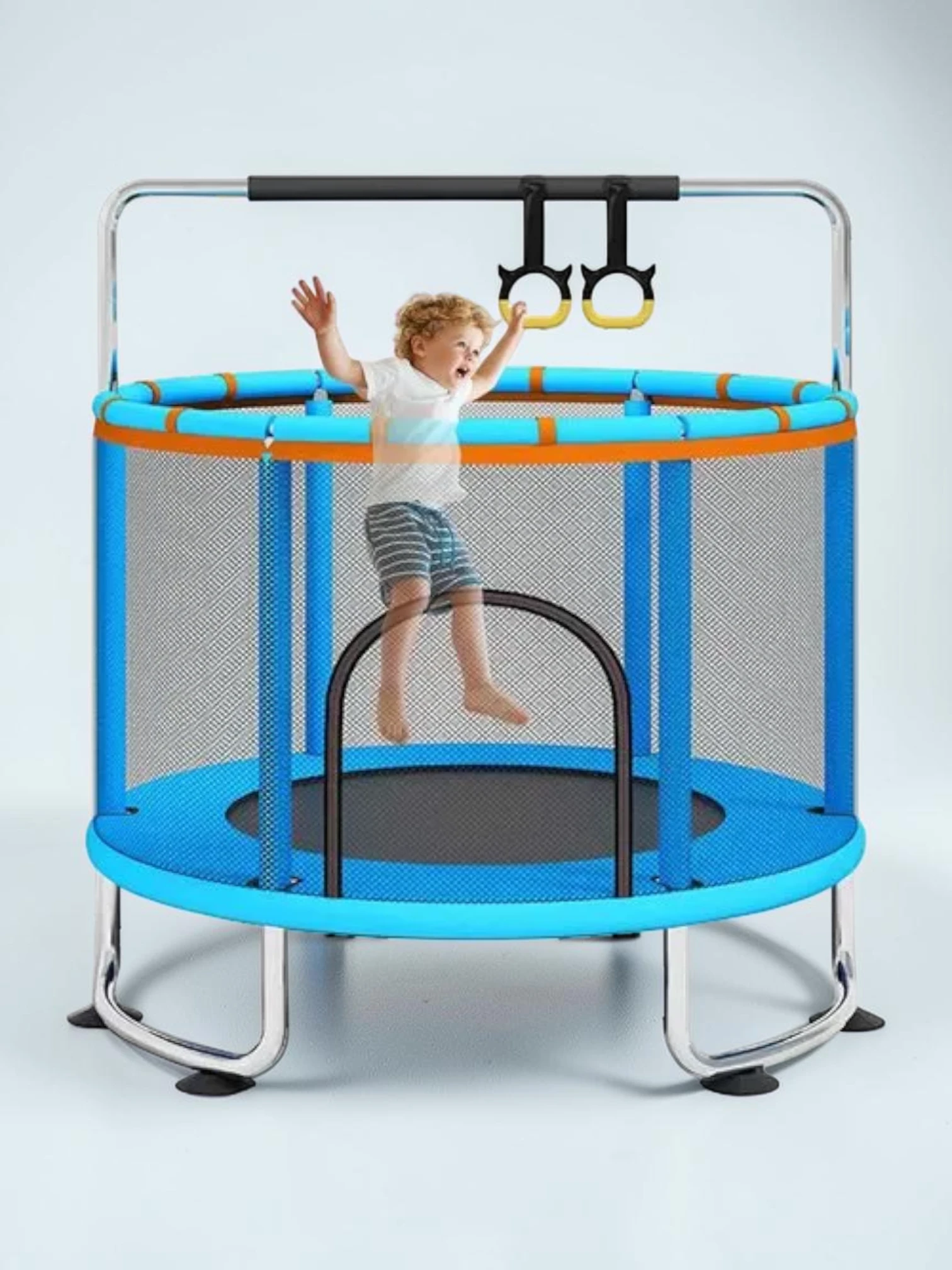 kidtramp 60-inch Kids Trampoline with Enclosure Net, Galvanized Steel Frame, Indoor and Outdoor Recreational Jumper, Blue
